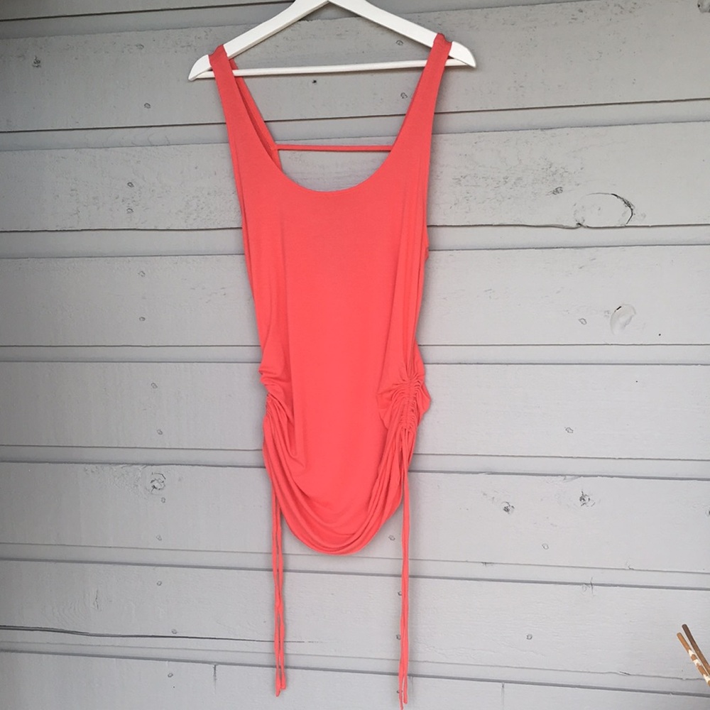 LUCKY BRAND NWOT TOP TANGERINE/CORAL ADJUSTABLE SIDE RUCHING TANK STYLE TOP